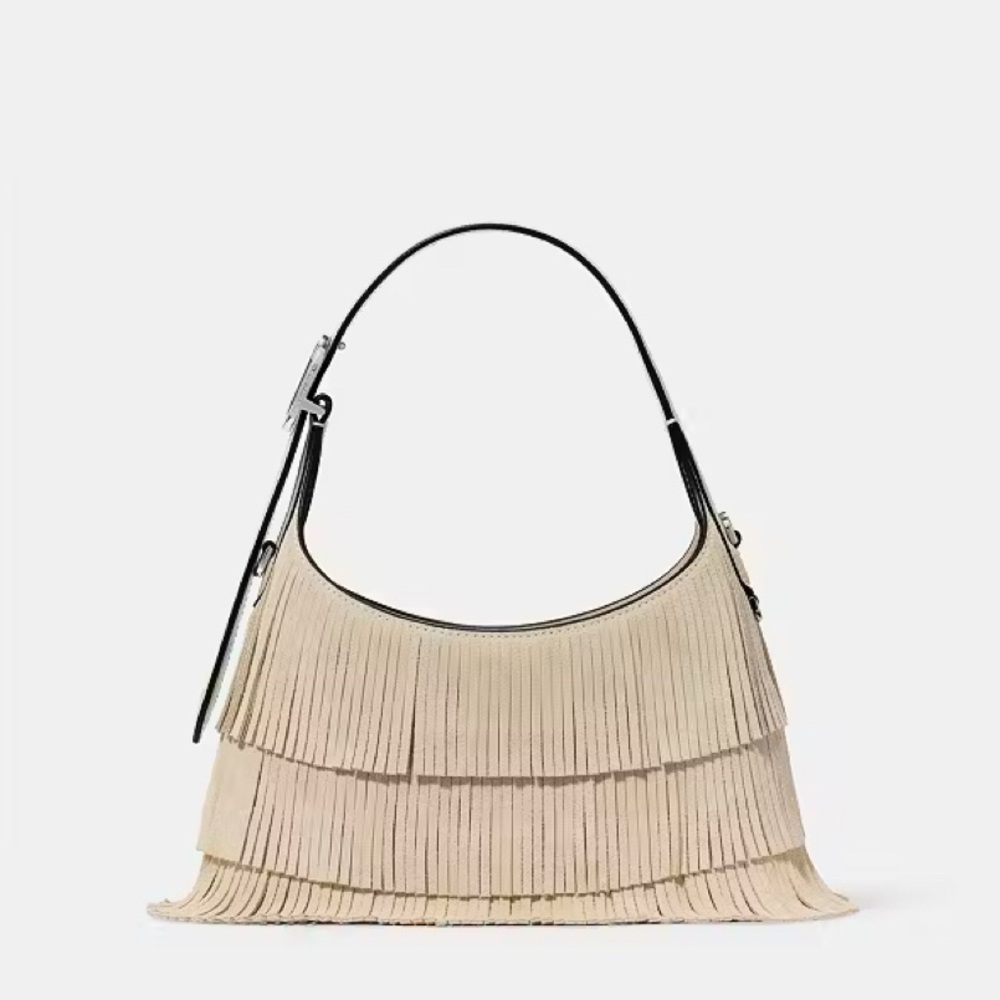 ♠️Kate Spade 454 Suede Fringe Mini Shoulder Crossbody Bag, Light Sand NWT